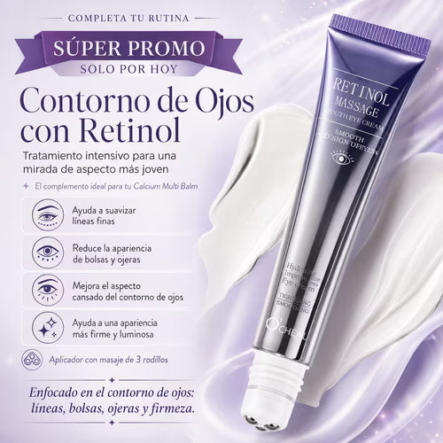 Retinol Massage: Ayuda a mejorar la apariencia de líneas finas, bolsas y ojeras mientras masajea delicadamente el contorno de ojos.